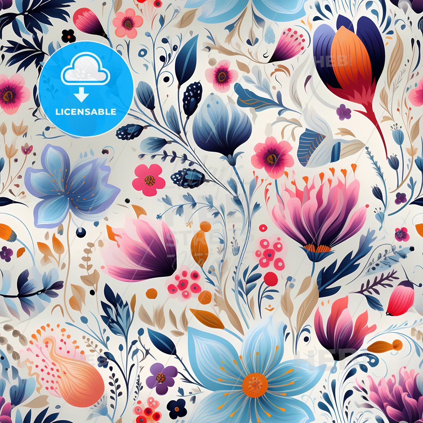 A Colorful Floral Pattern On A White Background