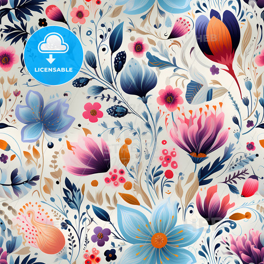 A Colorful Floral Pattern On A White Background