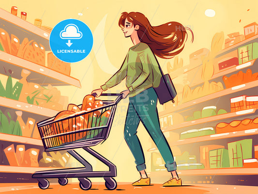 Shopping - A Woman Pushing A Shopping Cart