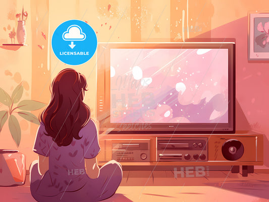 Celebration At Home - A Woman Sitting In Front Of A Television