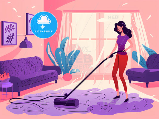 The Wich - A Woman Vacuuming A Carpet In A Living Room