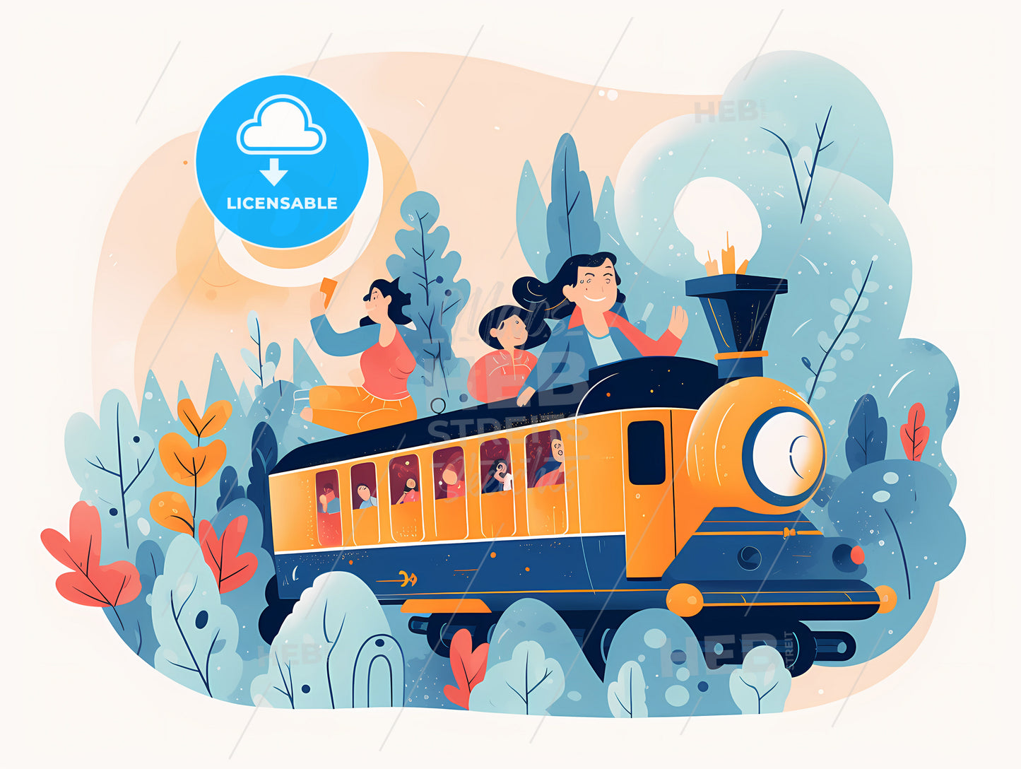 A Cartoon Of A Train With People On It
