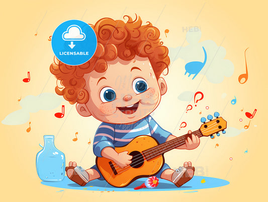 A Cartoon Of A Baby Playing A Guitar