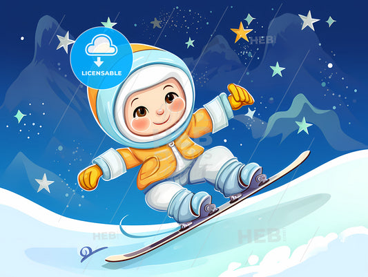 A Cartoon Of A Child On A Snowboard