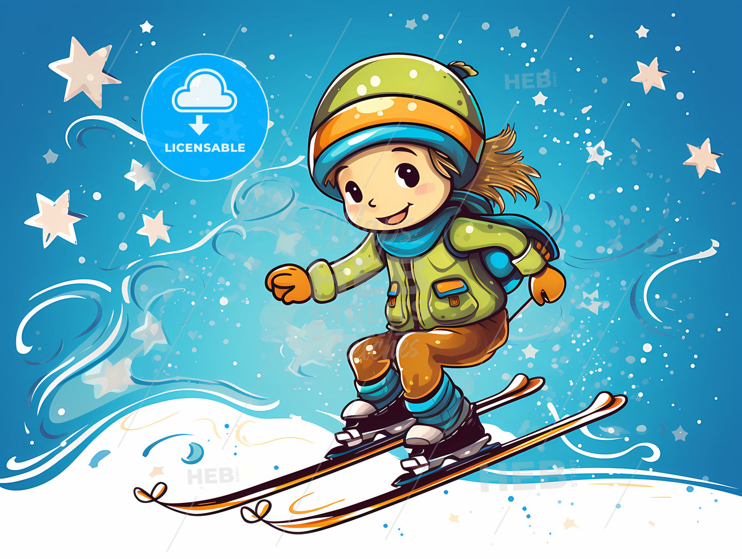 A Cartoon Of A Girl Skiing