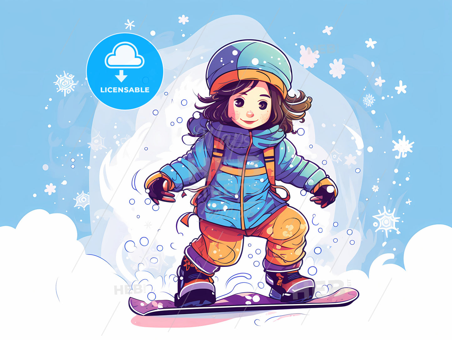 A Cartoon Of A Girl On A Snowboard