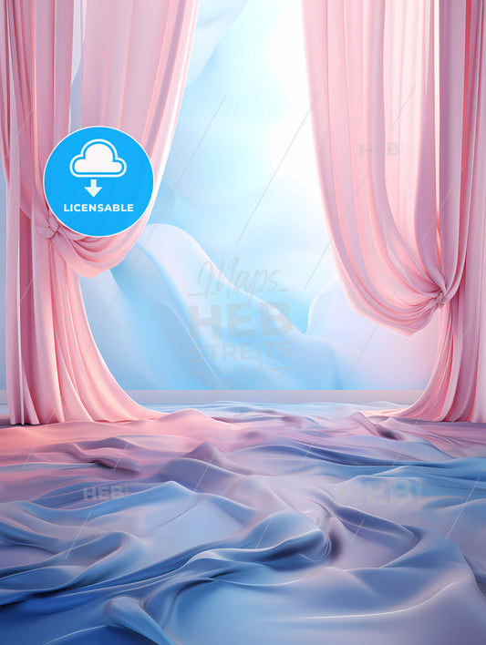 A Pink Curtains And Blue Blanket