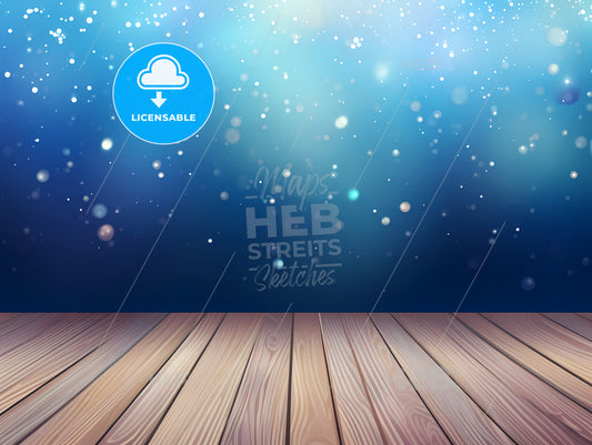 A Wooden Floor With Blue And White Lights