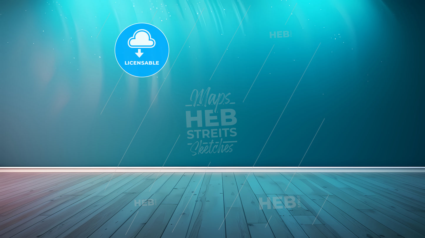 A Room With A Blue Wall And Wood Floor