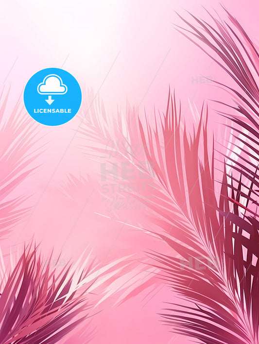 A Pink Background With Palm Leaves