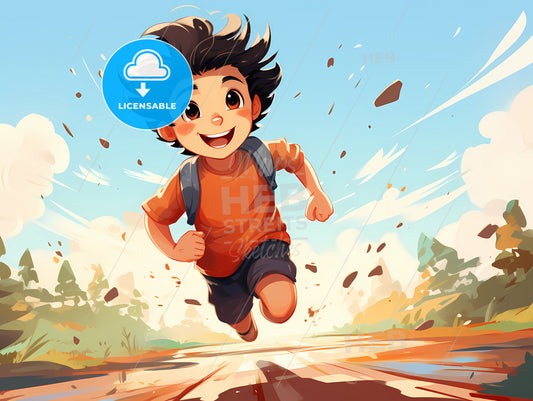 A Cartoon Of A Boy Running