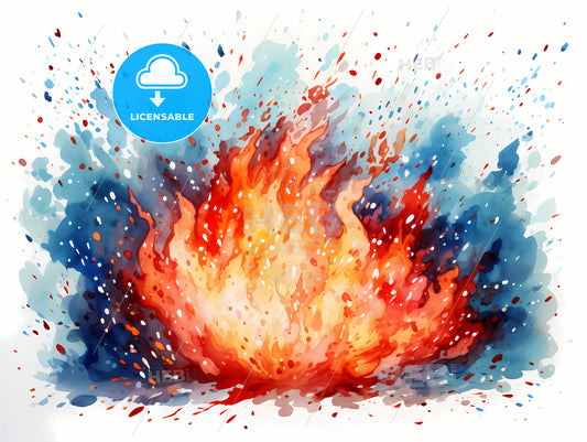 A Fire And Blue And Red Splashes