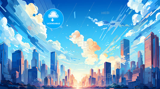 A City With Tall Buildings And Clouds In The Sky