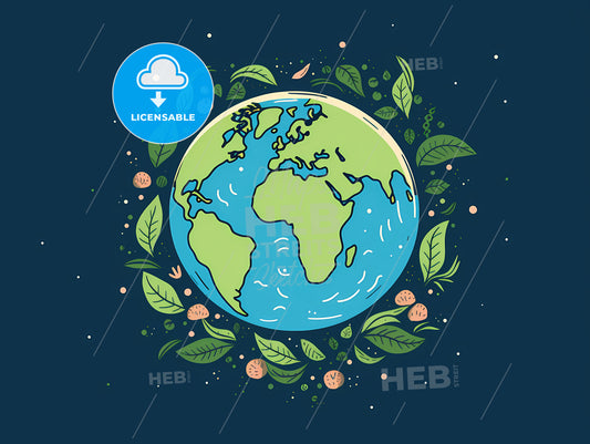 A Drawing Of A Planet Earth Surrounded By Leaves