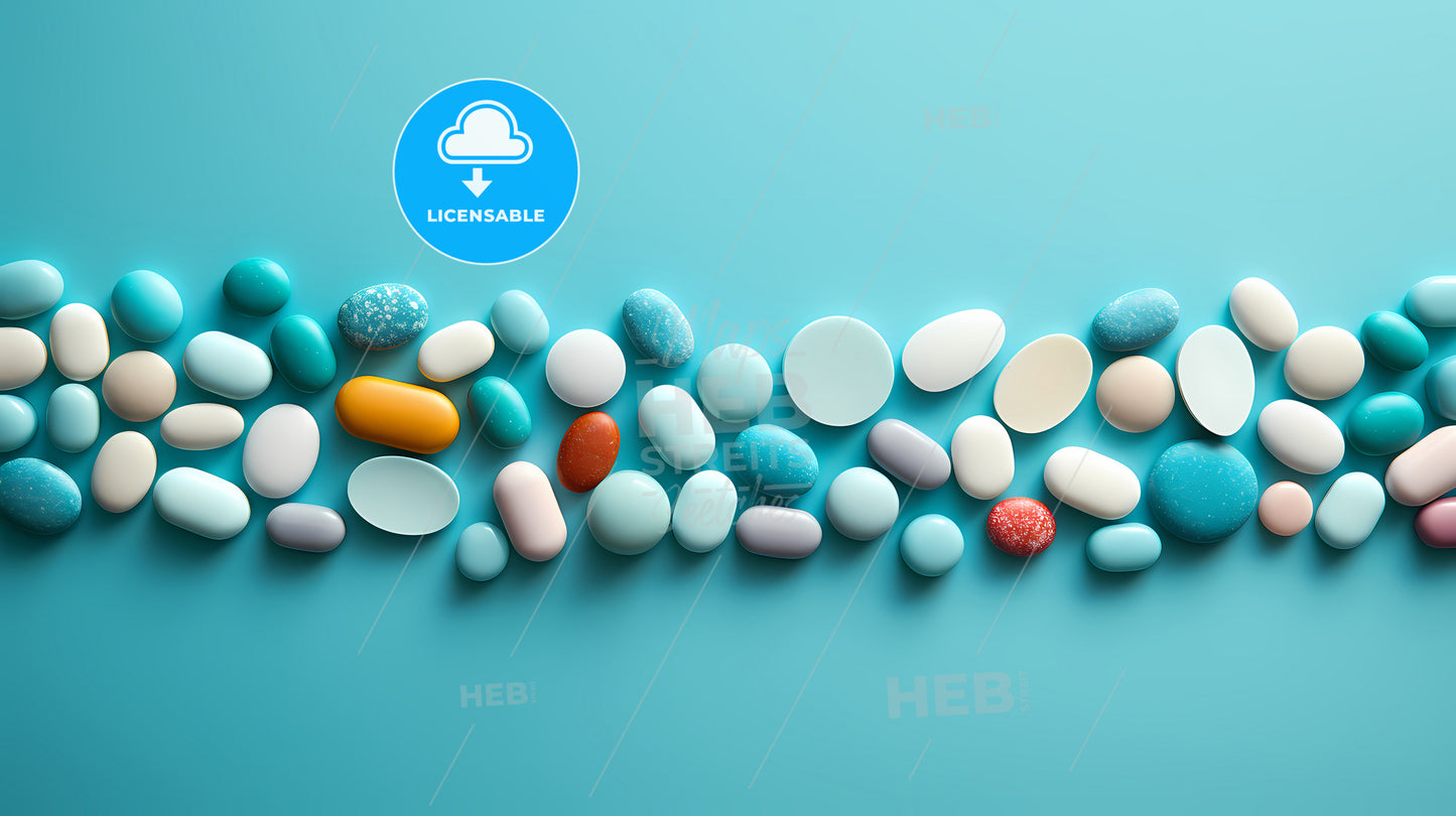 A Group Of Pills On A Blue Surface