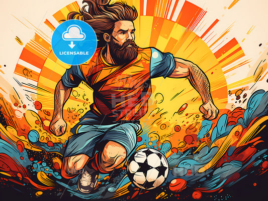 A Man With A Beard Kicking A Football Ball