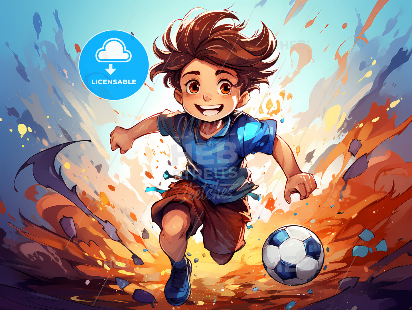 A Cartoon Of A Boy Running With A Football Ball