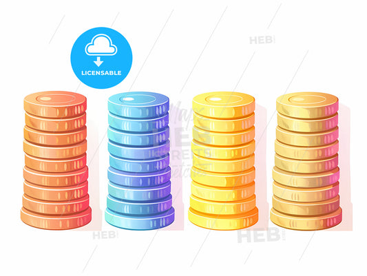 A Group Of Stacks Of Coins