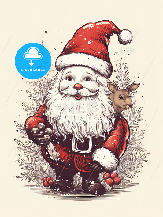 A Cartoon Of A Santa Claus Holding A Deer