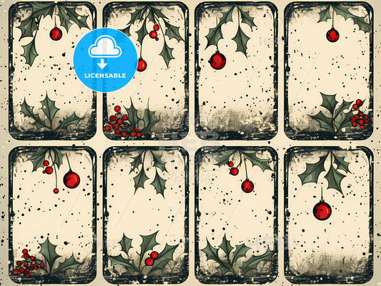 A Collection Of Cards With Holly Leaves And Berries