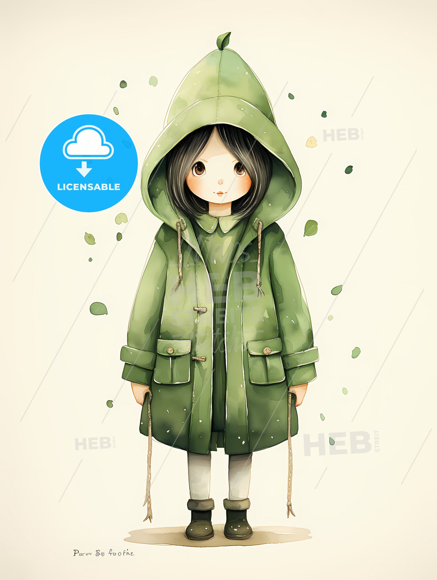 A Cartoon Of A Girl Wearing A Green Coat