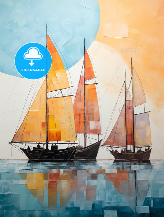 A Painting Of Sailboats On Water