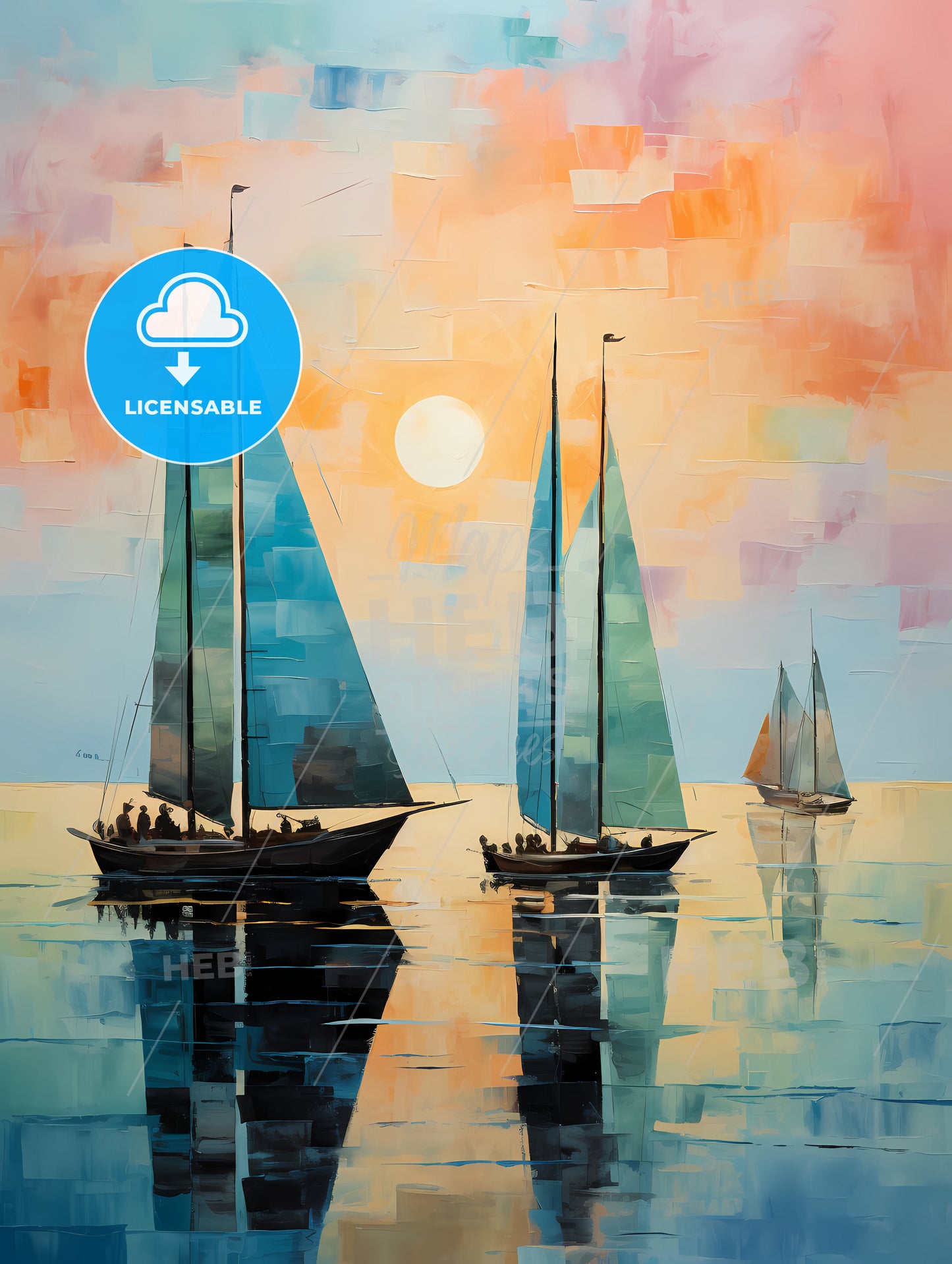 A Painting Of Sailboats On Water