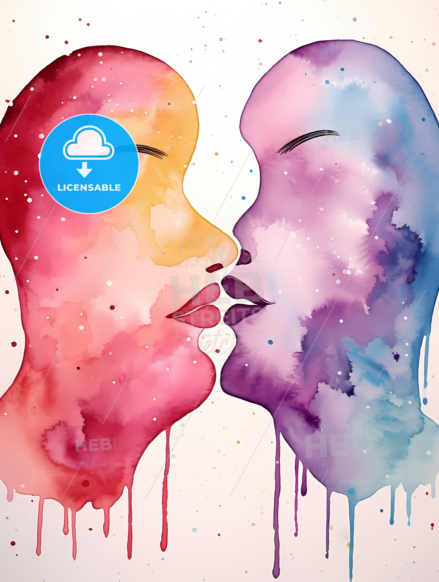 The Kiss 1 - A Watercolor Of Two Faces