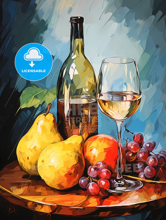 A Painting Of A Glass Of Wine And Fruit