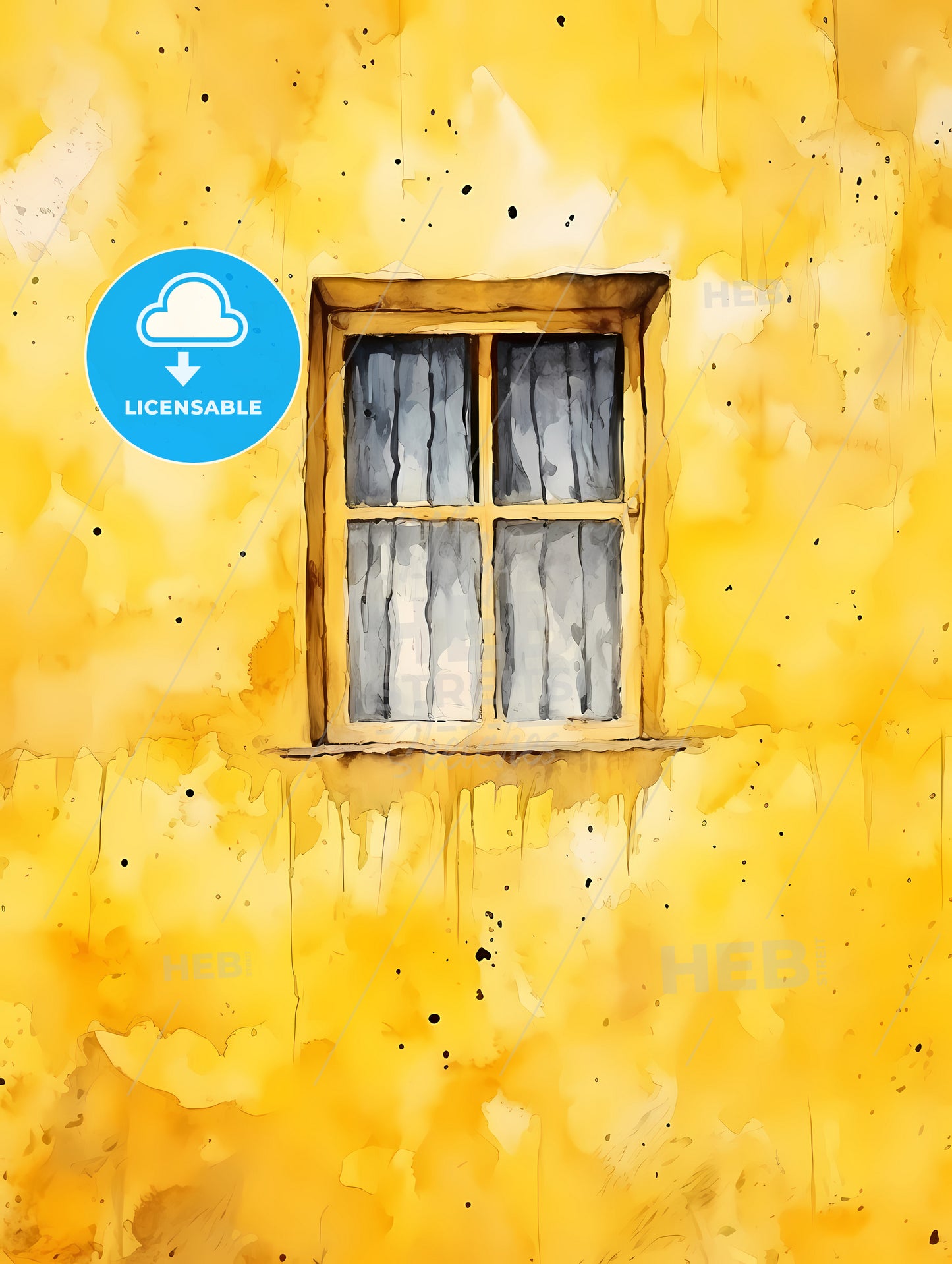 A Painting Of A Window On A Yellow Wall