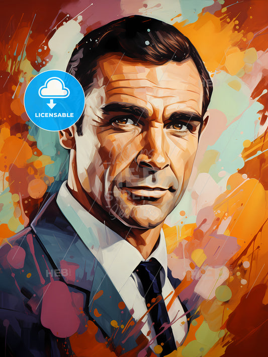 James Bond Sean Connery - A Painting Of A Man In A Suit