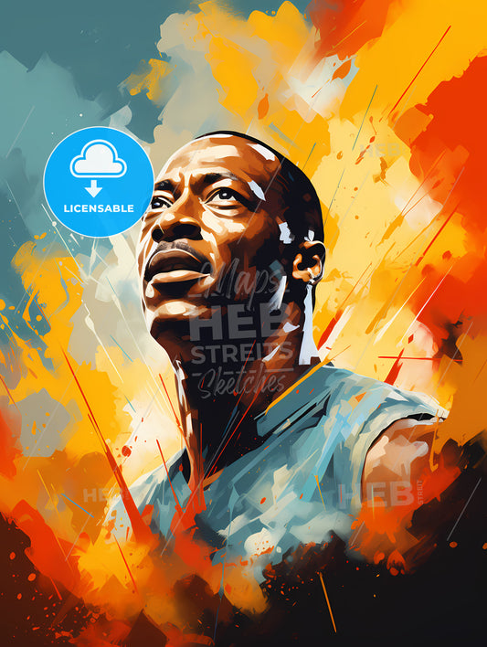 Jesse Owens - A Man Looking Up With Colorful Splashes