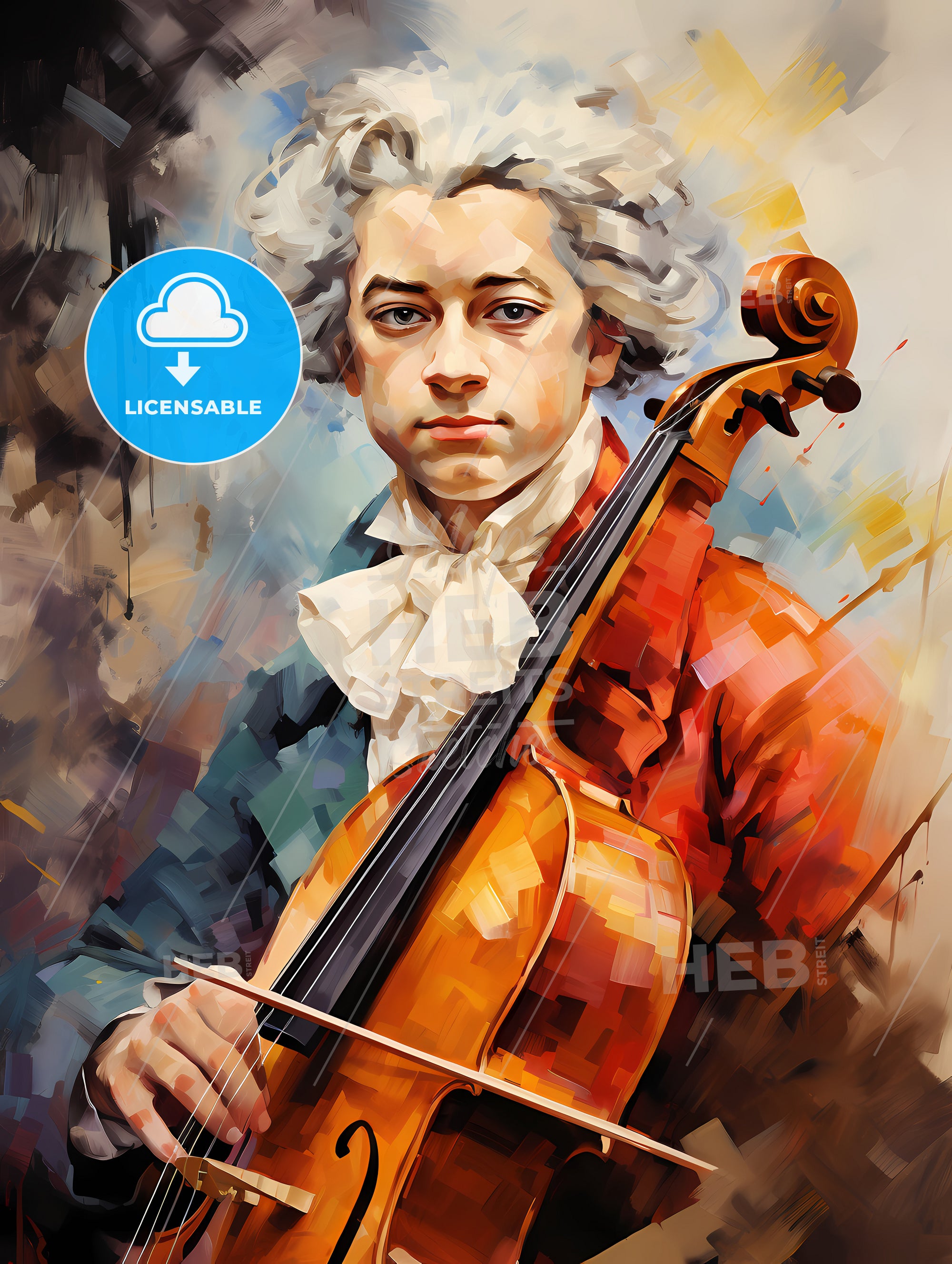 Mozart A Man Playing A Cello HEBSTREITS Stock Image Mozart a man playing a cello hebstreits stock image
