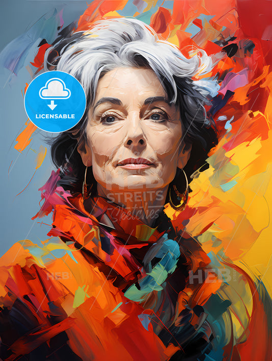 Phyllis Dietrichson - A Woman With Grey Hair And A Colorful Background