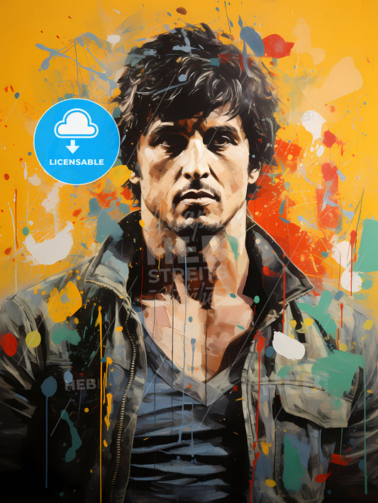 Rocky Balboa Sylvester Stallone - A Painting Of A Man With Paint Splatters