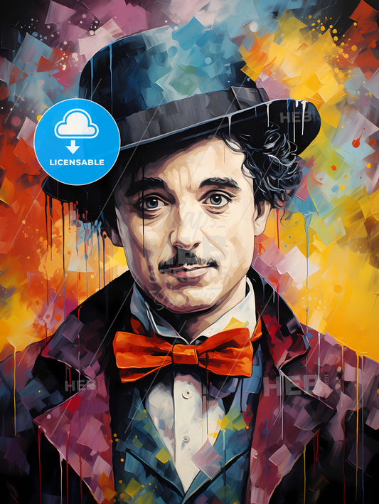 Sir Charlie Chaplin - A Man With A Mustache Wearing A Hat And Bow Tie