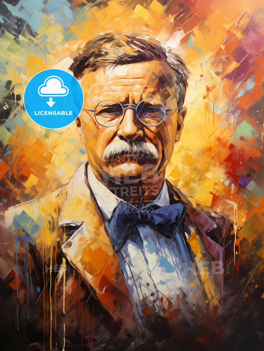 Theodore Roosevelt - A Painting Of A Man With A Mustache Wearing Glasses And A Bow Tie