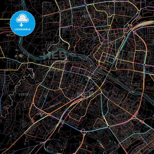 Grodno, Voblasć, Belarus, colorful city map on black background