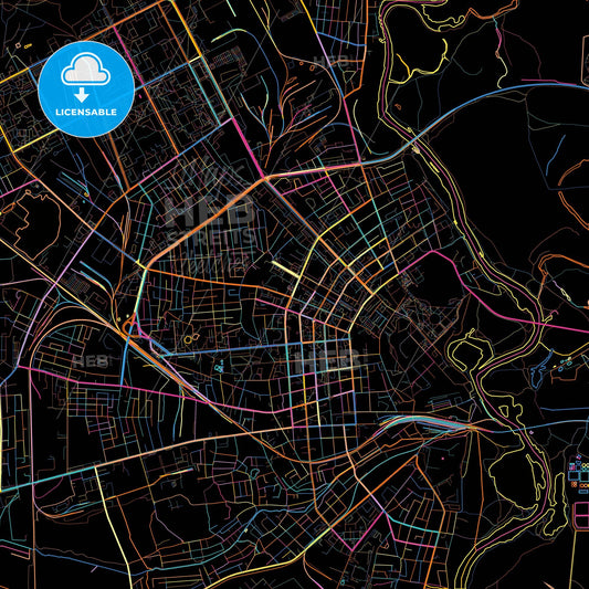 Babruysk, Voblasć, Belarus, colorful city map on black background