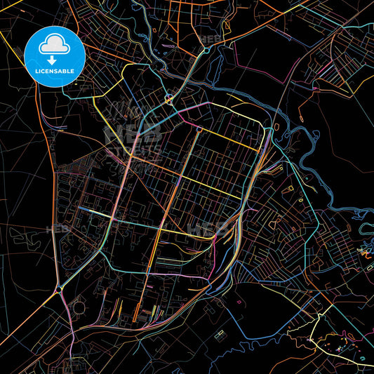 Barysaw, Rajon, Belarus, colorful city map on black background