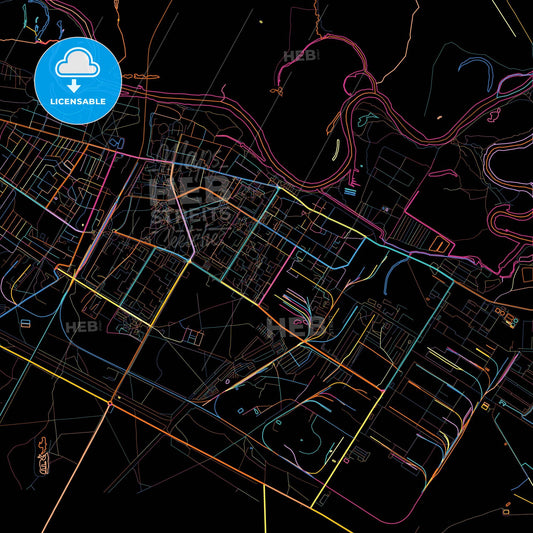 Svietlahorsk, Rajon, Belarus, colorful city map on black background