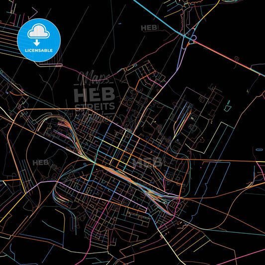 Asipovichy, Rajon, Belarus, colorful city map on black background