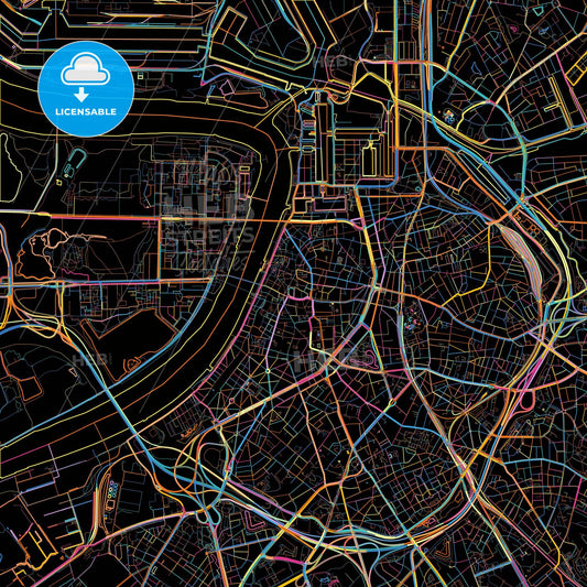 Antwerp, Antwerp, Belgium, colorful city map on black background