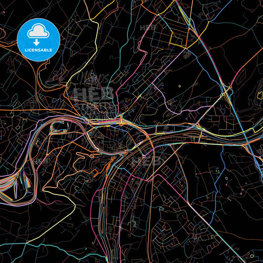 Namur, Namur, Belgium, colorful city map on black background
