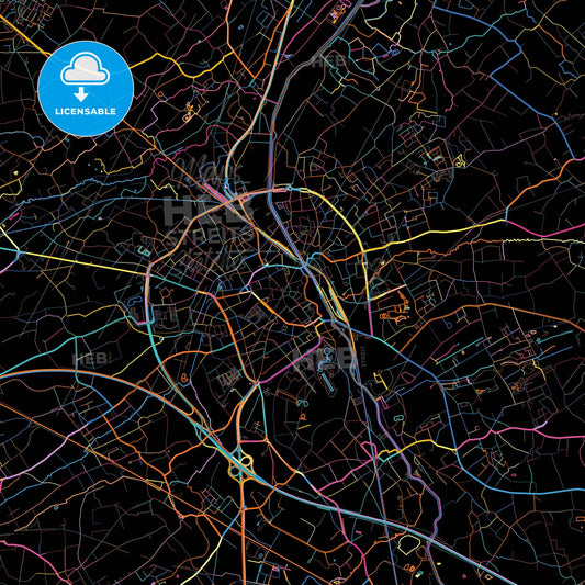 Aalst, East Flanders, Belgium, colorful city map on black background
