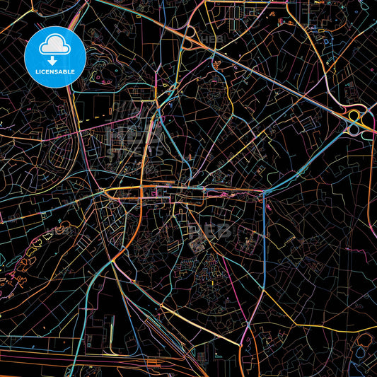Genk, Limburg, Belgium, colorful city map on black background