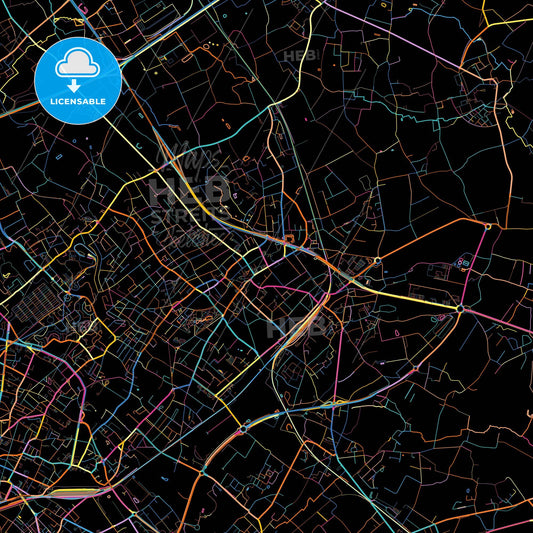 Mouscron, Hainaut, Belgium, colorful city map on black background