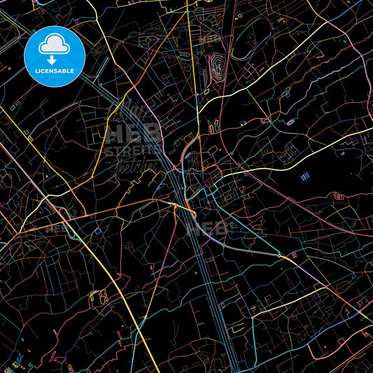 Beringen, Limburg, Belgium, colorful city map on black background