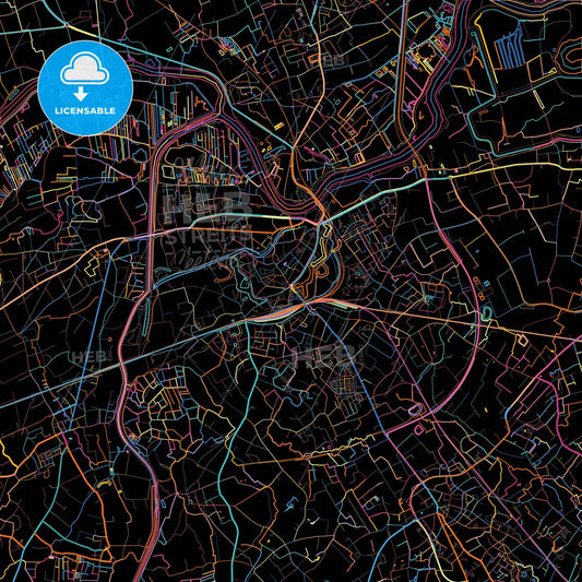 Dendermonde, East Flanders, Belgium, colorful city map on black background