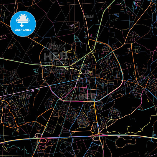 Turnhout, Antwerp, Belgium, colorful city map on black background